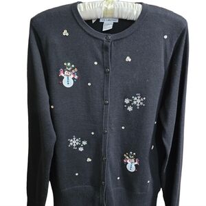 Christmas Cardigan Sweater Holiday Snowmen Size Small k.b. collections